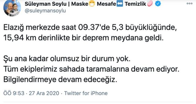 Elazığ'da 5.3 şiddetinde deprem halkı sokaklara döktü!