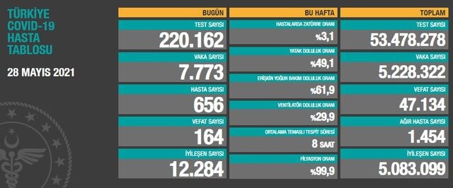 28 Mayıs Türkiye koronavirüs tablosu