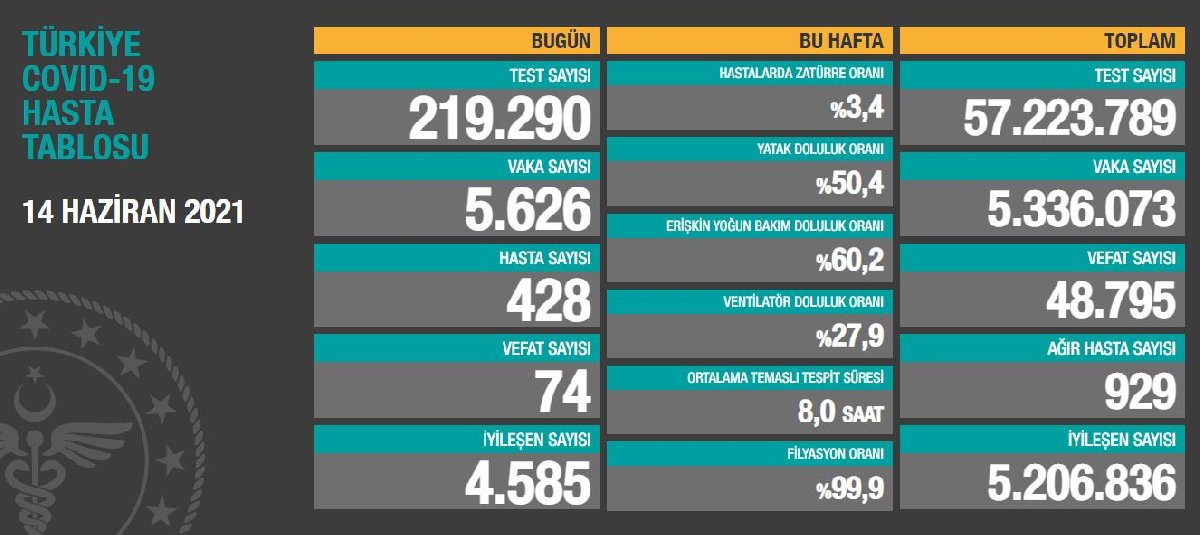 14 Haziran Türkiye koronavirüs tablosu