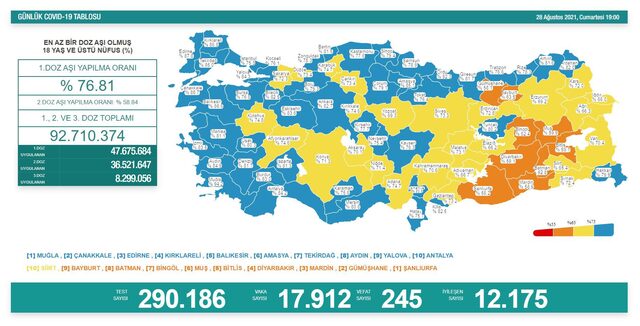 28 Ağustos Türkiye koronavirüs tablosu