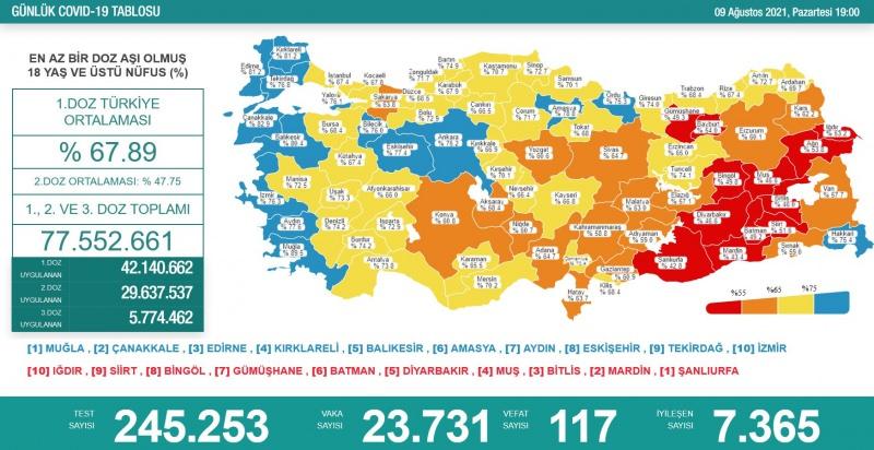 9 Ağustos Türkiye koronavirüs tablosu