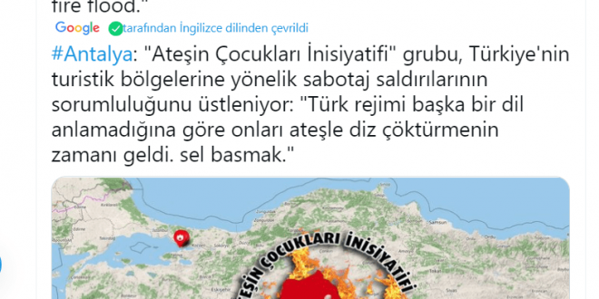 Yangınları terör örgütü PKK üstlendi