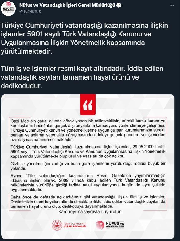 Nüfus Müdürlüğü'nden Ümit Özdağ'a yalanlama