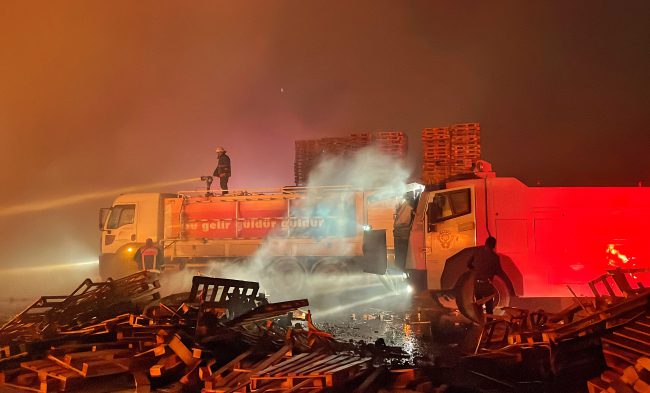 Mersin'de palet fabrikasında yangın çıktı