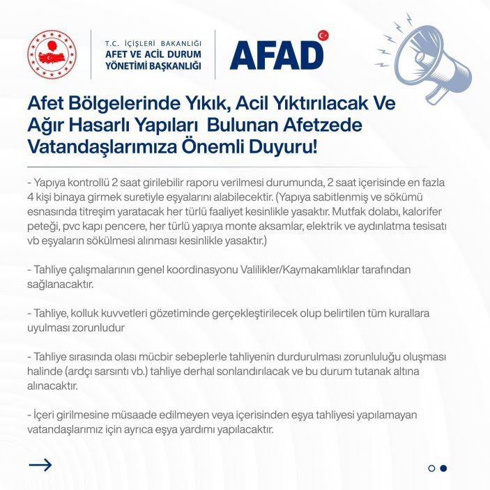 AFAD’dan afetzedelerin eşyalarını tahliyesi için genelge