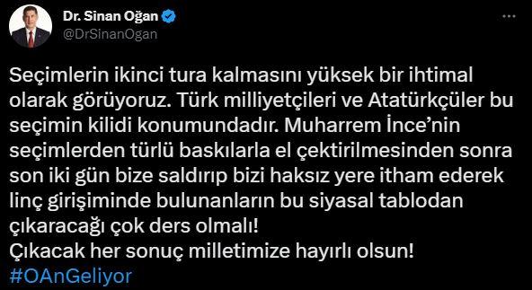 Sinan Oğan'dan son dakika seçim açıklaması