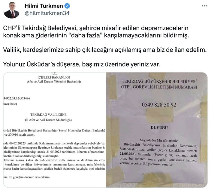 CHP'li belediye seçimin intikamını depremzedelerden alıyor! 5 gün içinde otellerin boşaltılmasını istediler